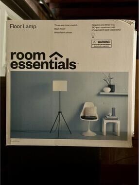 Room Essentials Tripod Floor Lamp Black Finish with LED Light Bulb